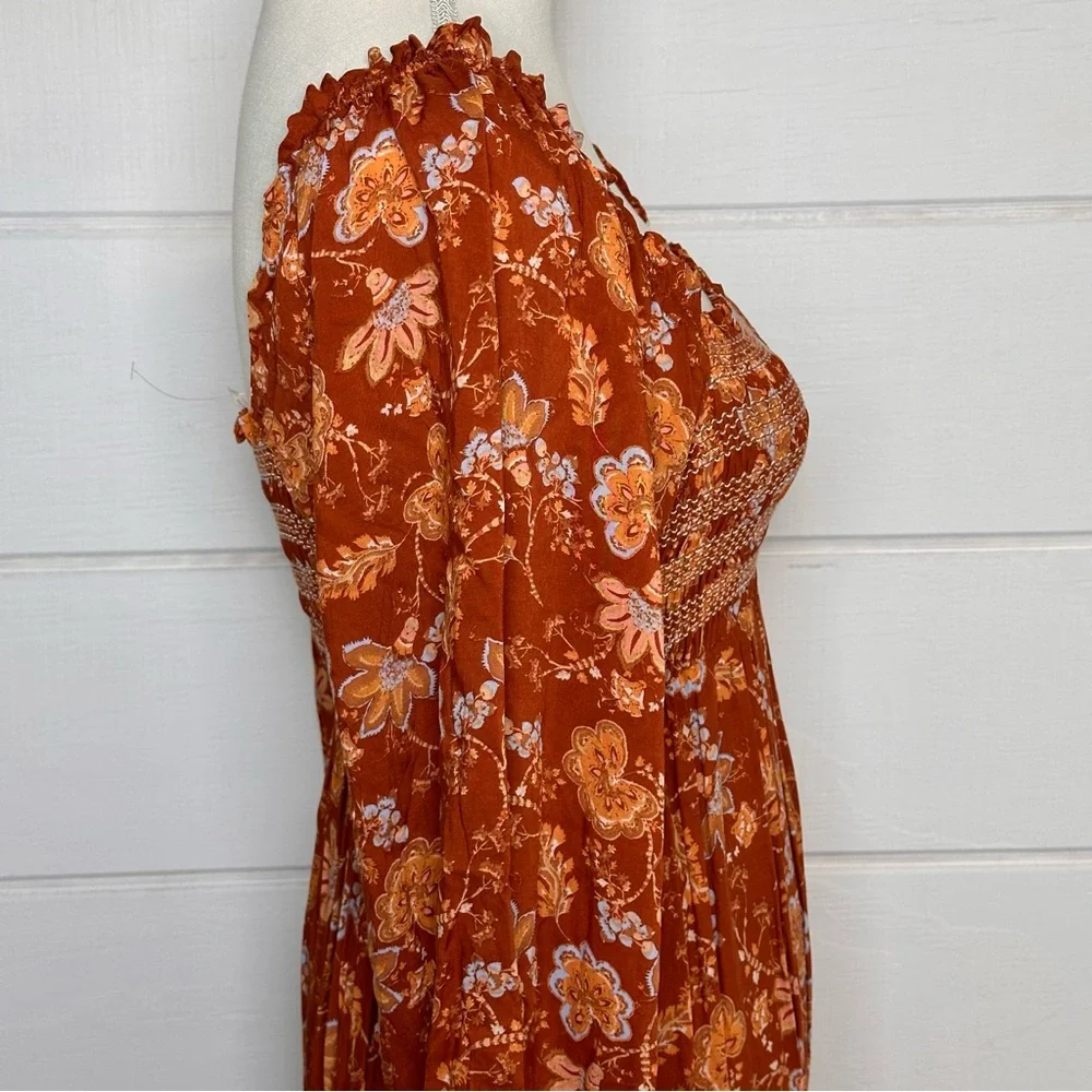 Free People NWT Sweet Escape Long Sleeve Dress Smocked in Mocha Floral Sz Small - Picture 9 of 13